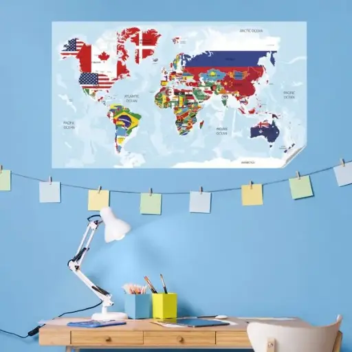 Colored World Map With Flags 