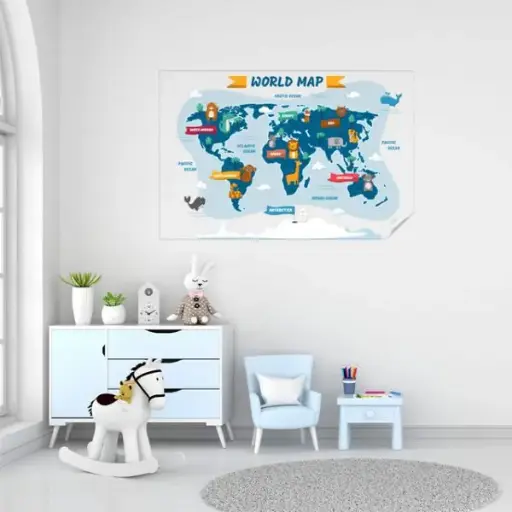 Transparent Color Animal Themed World Map For Kids